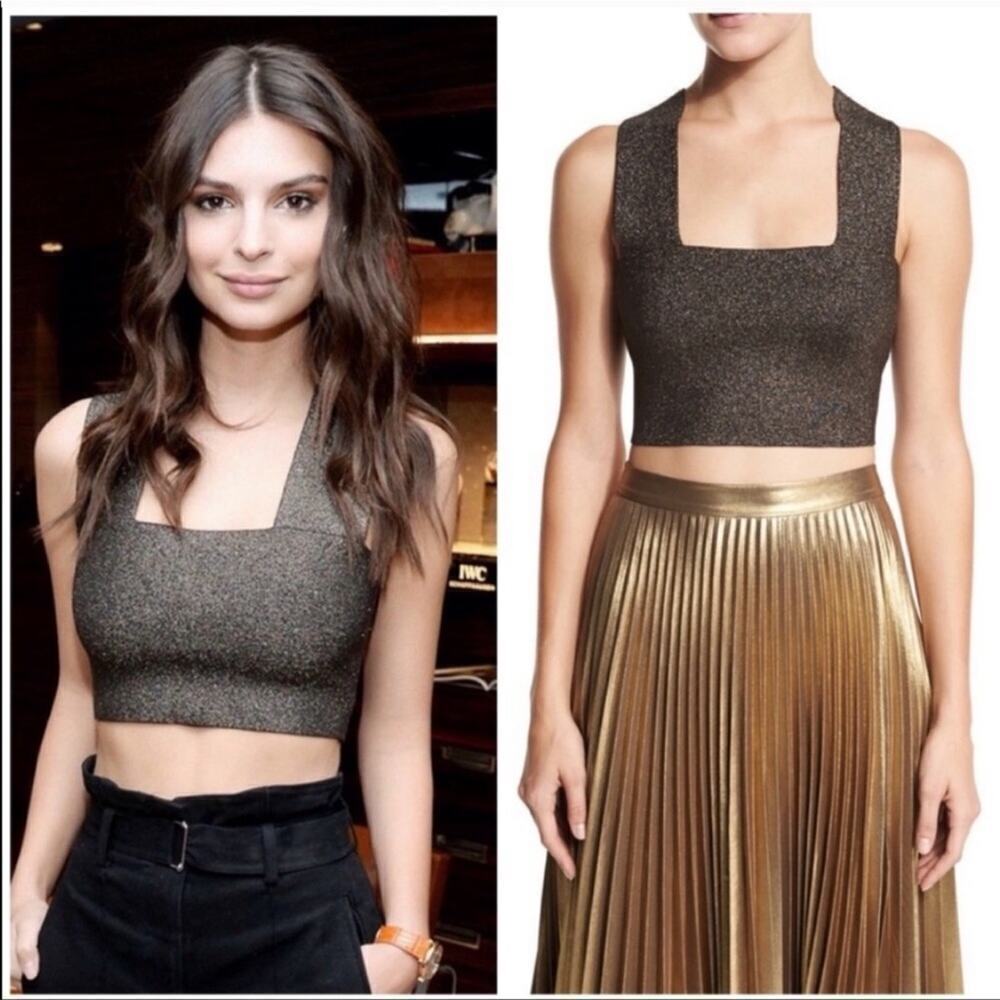 New A.L.C. Ali bronze metallic Knit Crop Top Size Medium Celebrity Style